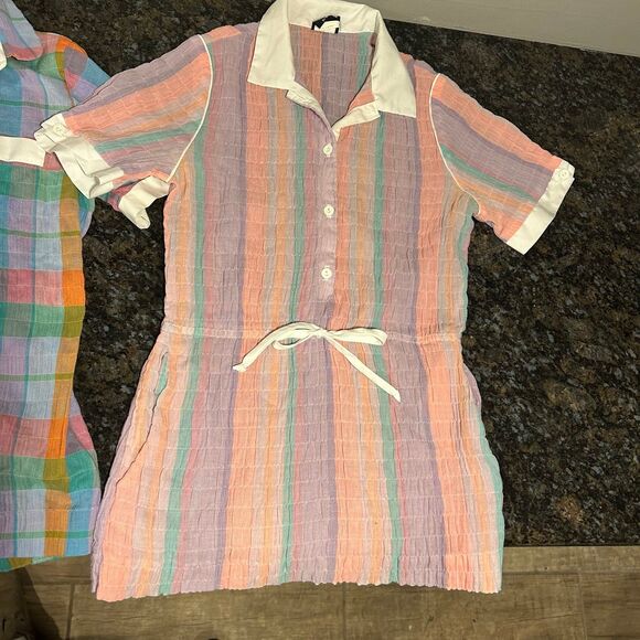 Lot of 2 Vintage Work Force by Barco Uniform Tops Plaid white cuffs XS Womens - Picture 2 of 10